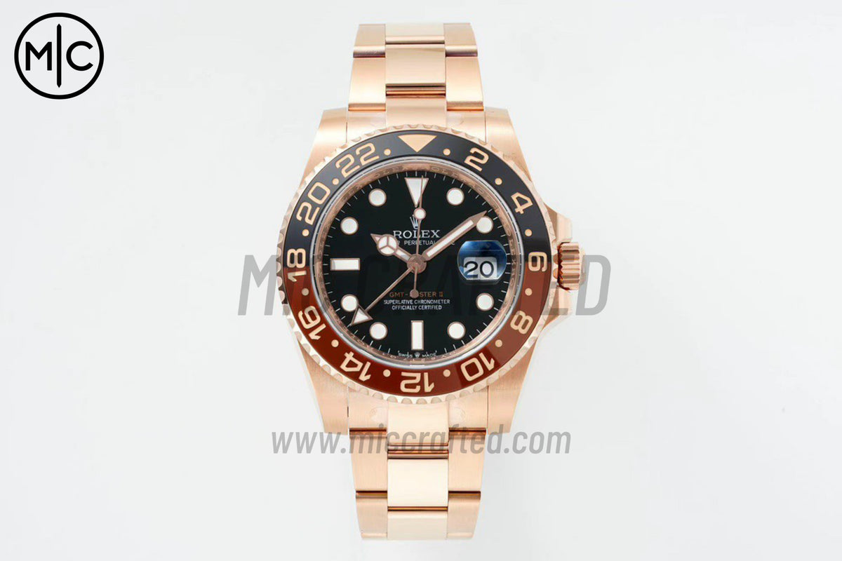 GMT-Master II 126715 CHNR 904L Black Dial on RG Bracelet – Premium Edition