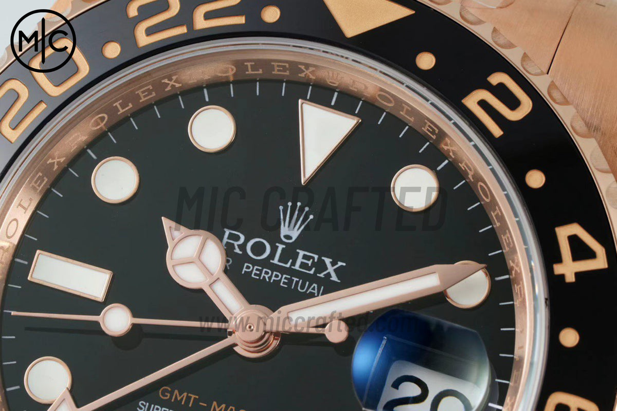 GMT-Master II 126715 CHNR 904L Black Dial on RG Bracelet – Premium Edition