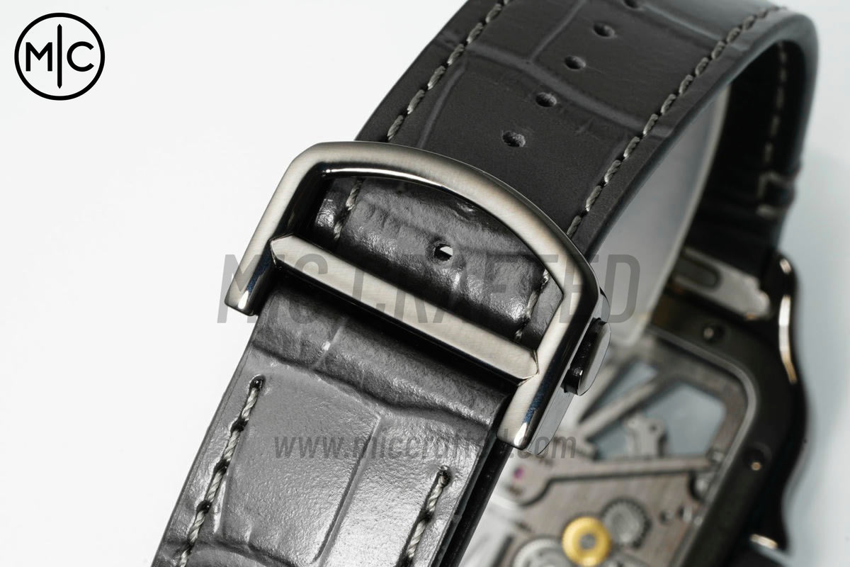 Santos Skeleton 40mm PVD 鏤空錶面,搭配灰色皮革錶帶 - 尊貴版