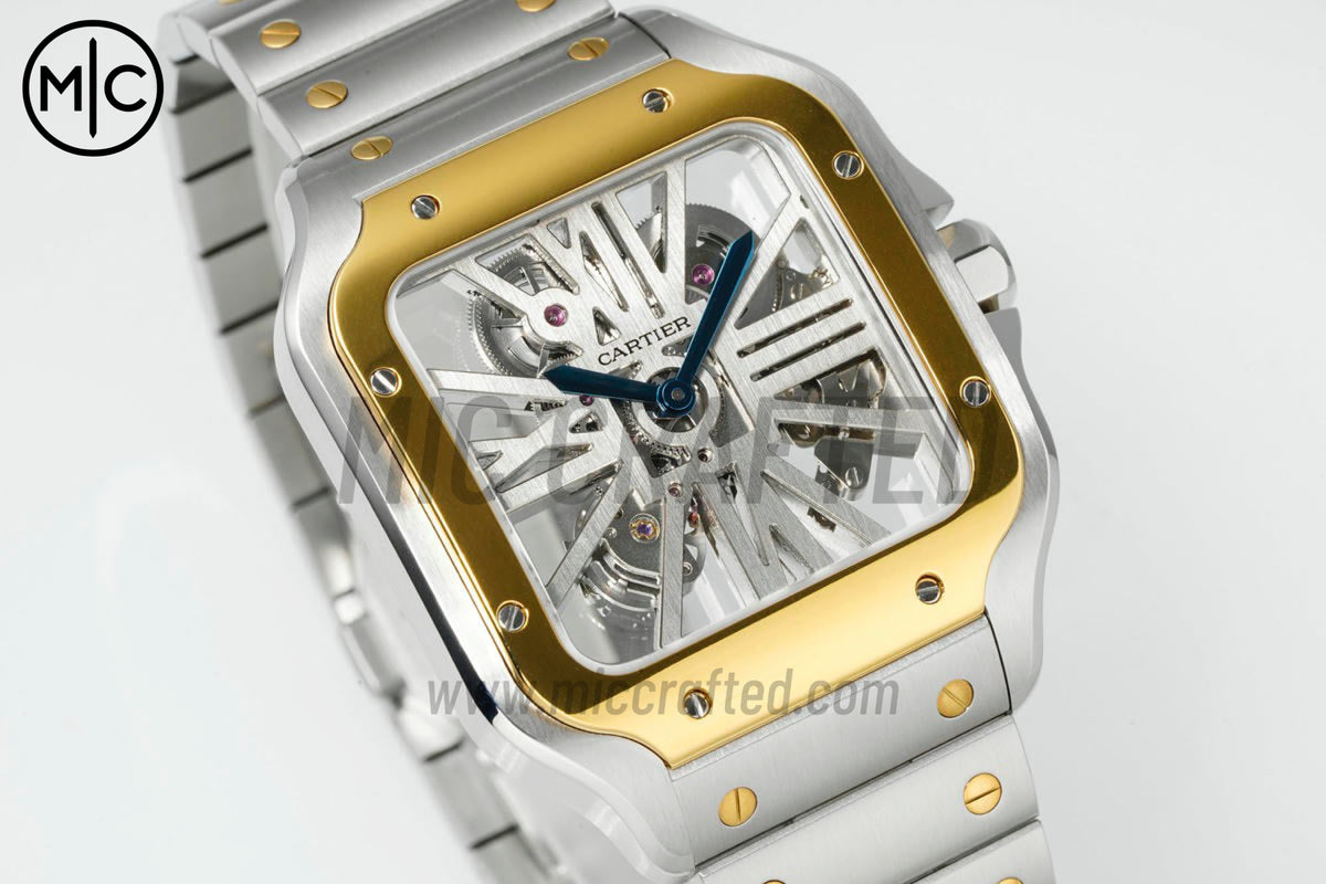 Santos Skeleton 40mm 不鏽鋼/黃金鏤空錶面,搭配不鏽鋼/黃金錶鏈 - 尊貴版