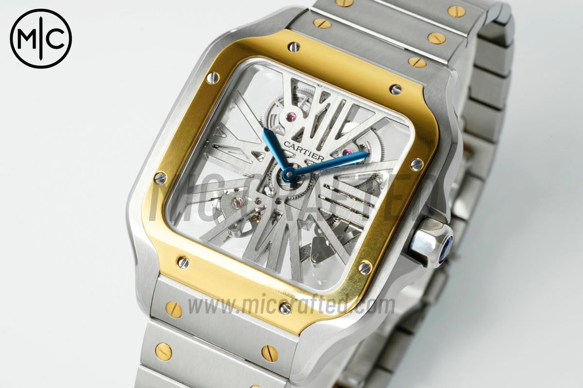 Santos Skeleton 40mm 不鏽鋼/黃金鏤空錶面,搭配不鏽鋼/黃金錶鏈 - 尊貴版