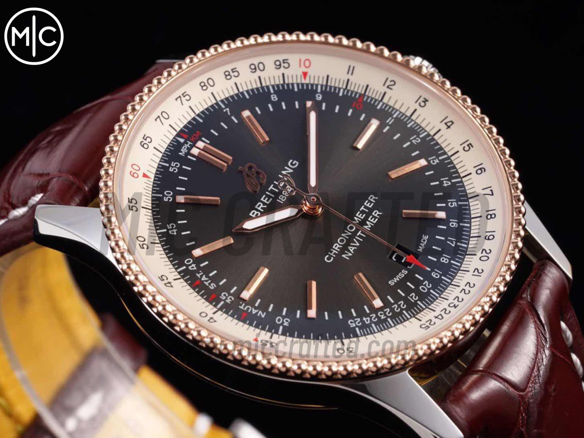 Navitimer 41mm Date SS/RG Gray Dial on Brown Leather Strap – Premium Edition