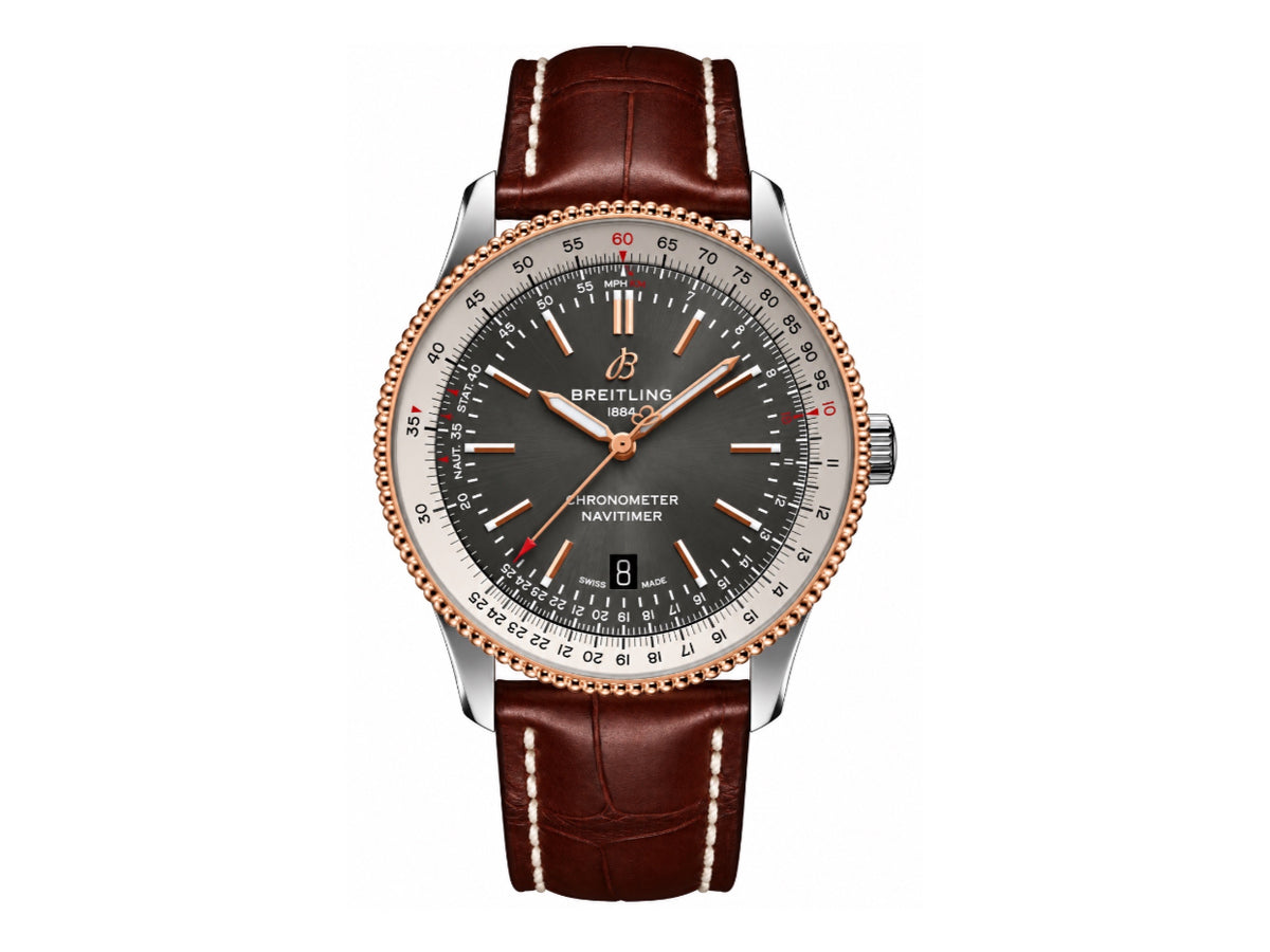 Navitimer 41mm Date SS/RG Gray Dial on Brown Leather Strap – Premium Edition