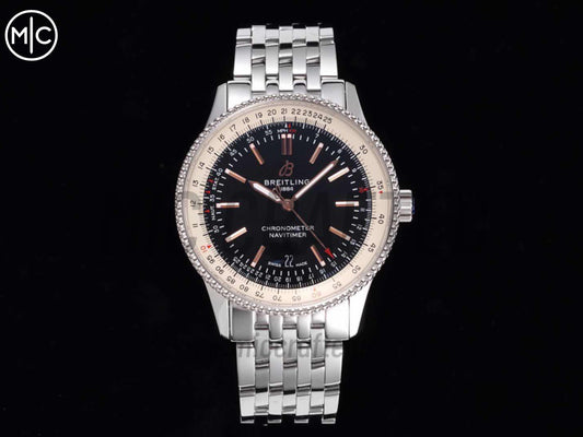 Navitimer 41mm Date SS Black Dial on SS Bracelet – Premium Edition