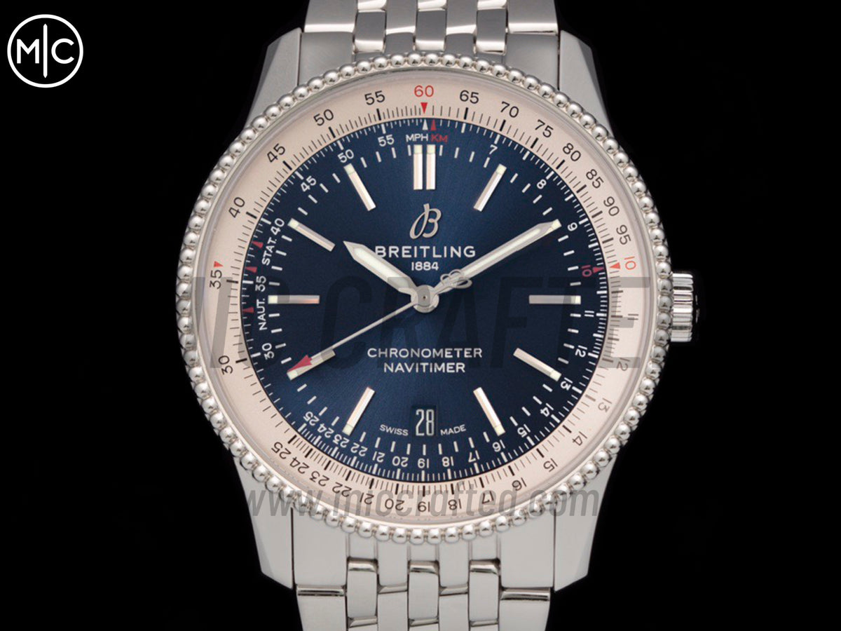 Navitimer 41mm Date SS Blue Dial on SS Bracelet – Premium Edition