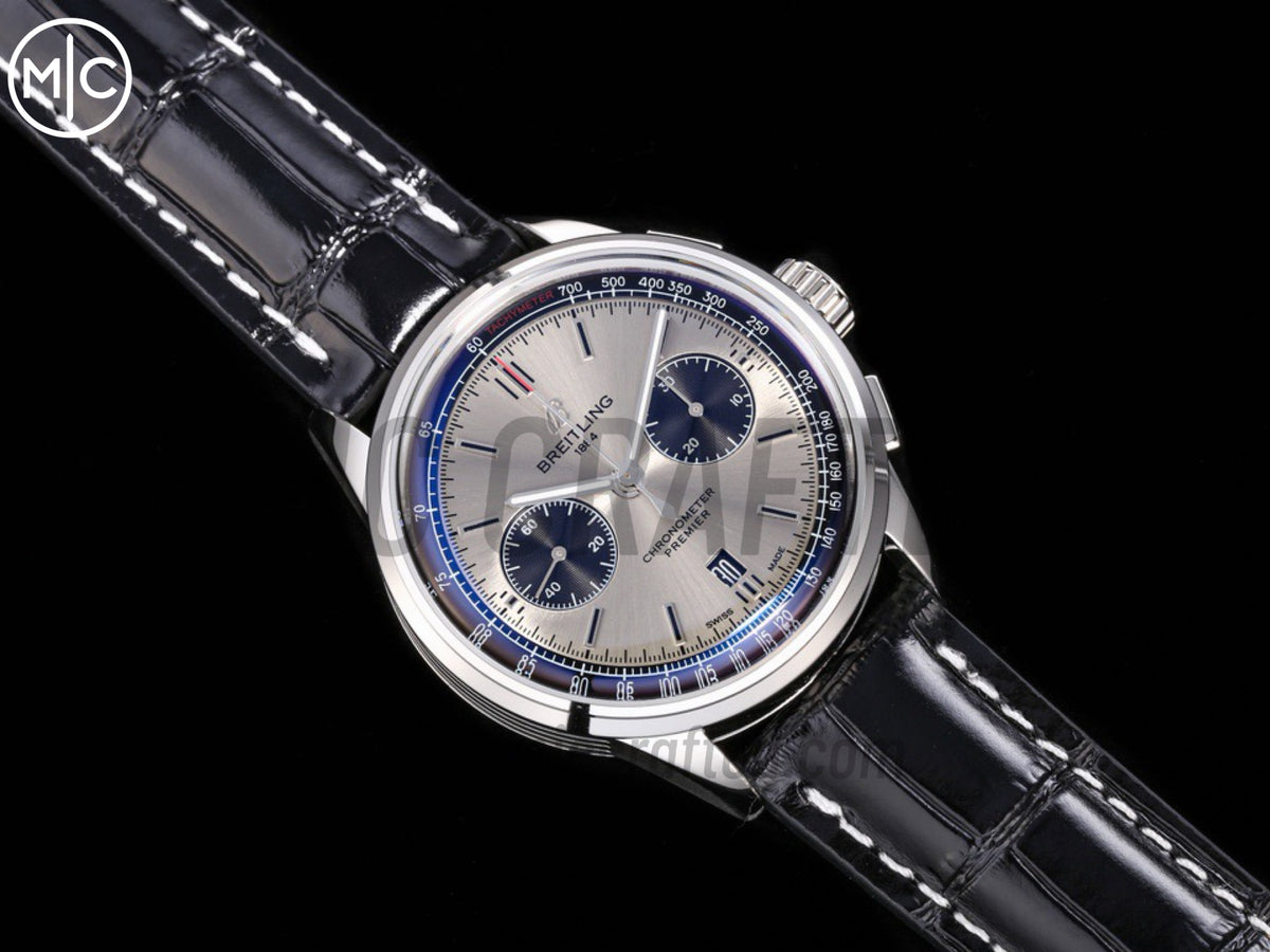 Premier B01 Chrono SS 42mm 灰色/黑色錶盤配黑色皮革錶帶 – Premium Edition