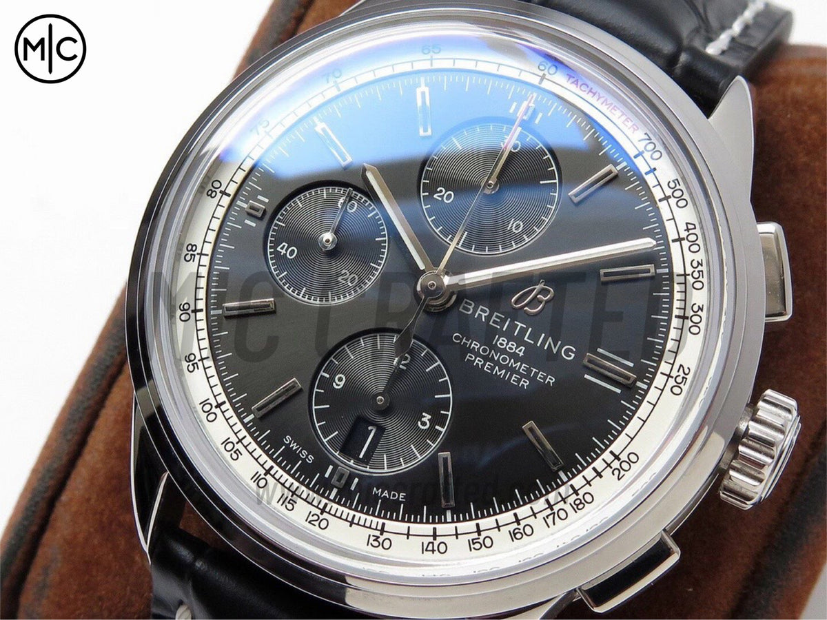 Premier Chronograph 42mm 不鏽鋼黑色錶面搭配黑色皮革錶帶 - 尊貴版