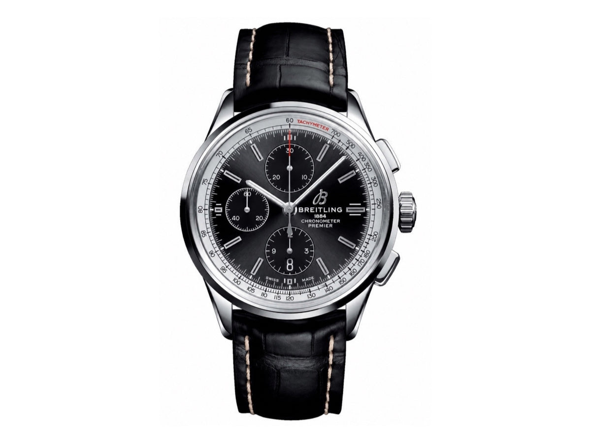 Premier Chronograph 42mm 不鏽鋼黑色錶面搭配黑色皮革錶帶 - 尊貴版