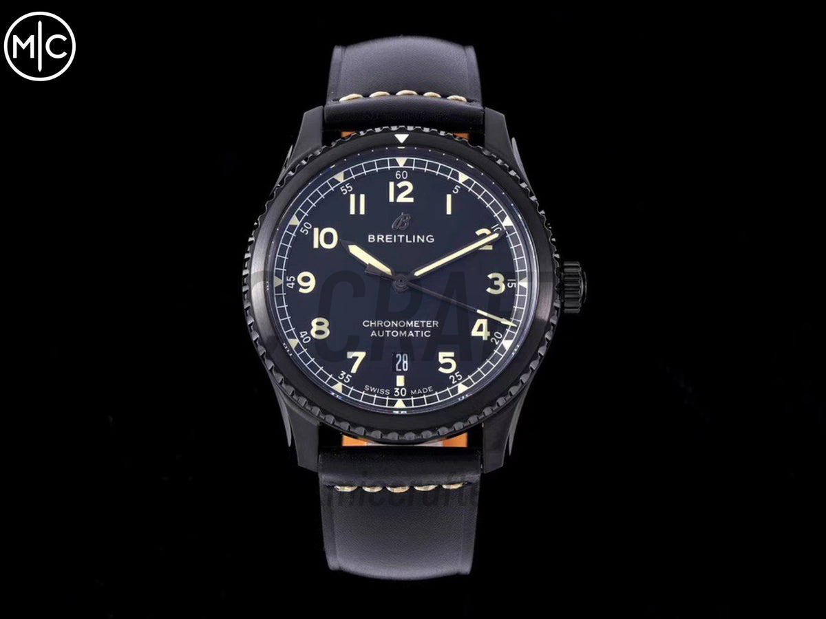 Aviator 8 41mm DLC 黑色錶面搭配黑色皮革錶帶 - 尊貴版