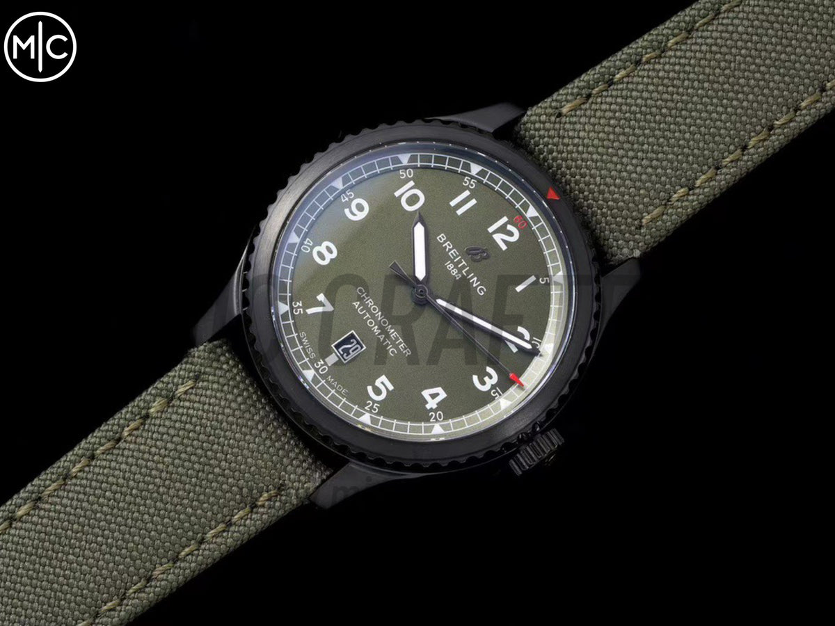 Aviator 8 41mm DLC 綠色錶面搭配綠色尼龍錶帶 - 尊貴版