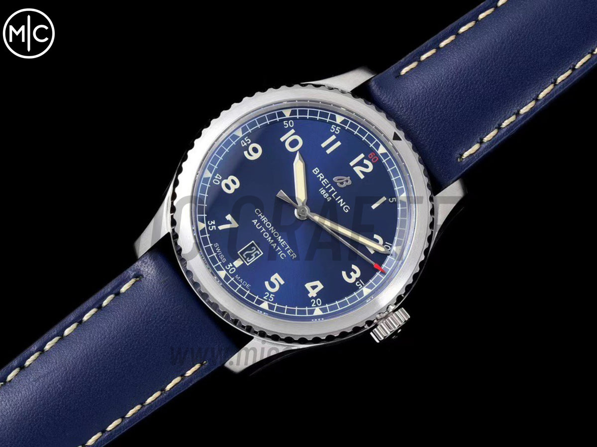 Aviator 8 41mm 藍色錶面搭配藍色皮革錶帶 - 尊貴版