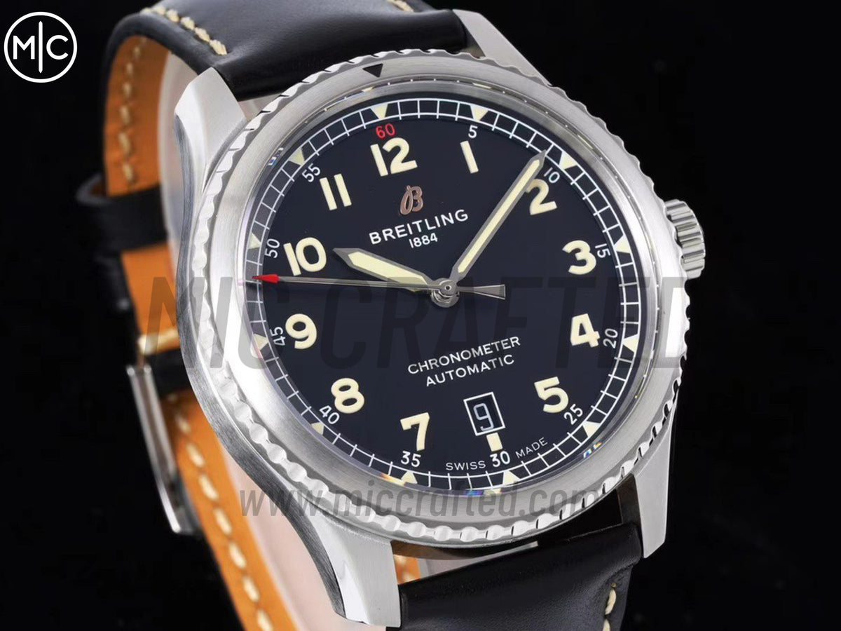 Aviator 8 41mm 黑色錶面搭配黑色皮革錶帶 - 尊貴版