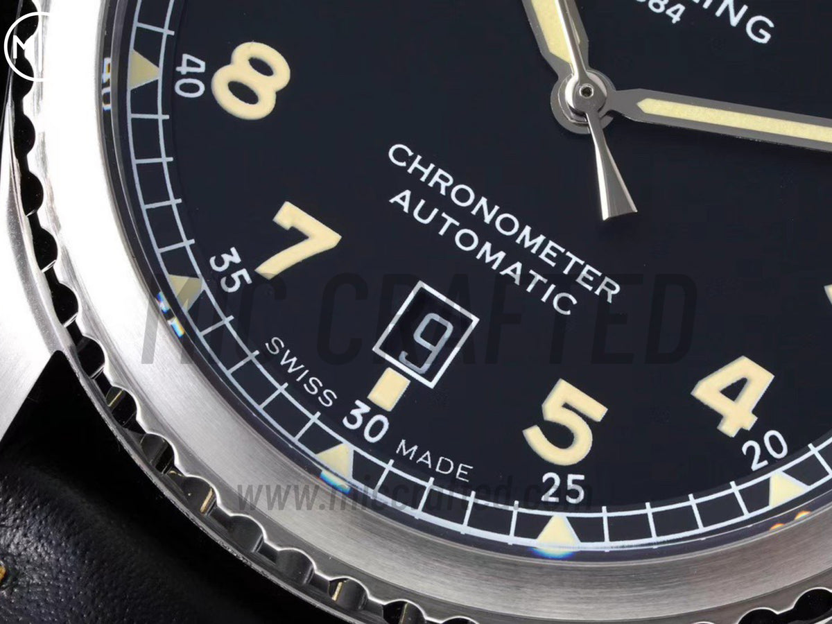Aviator 8 41mm 黑色錶面搭配黑色皮革錶帶 - 尊貴版