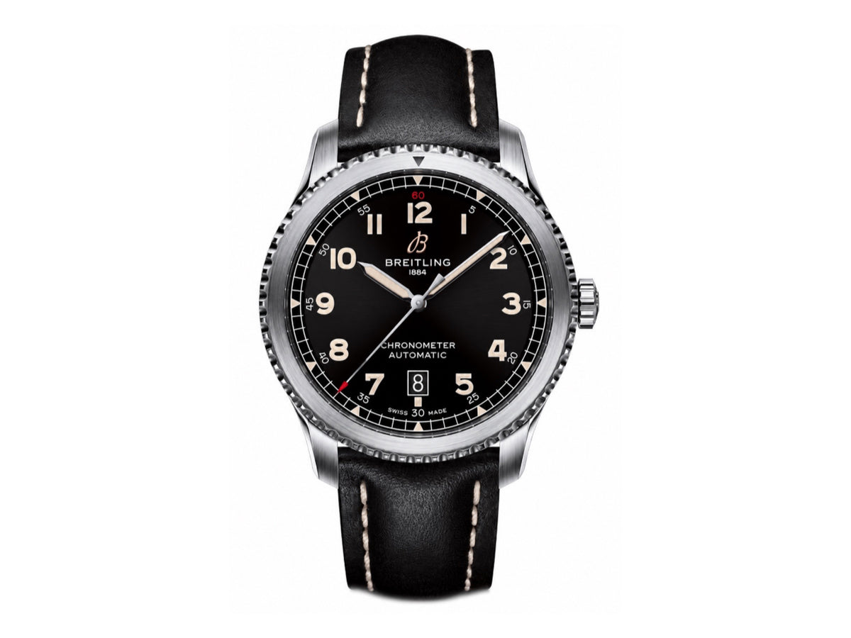 Aviator 8 41mm 黑色錶面搭配黑色皮革錶帶 - 尊貴版