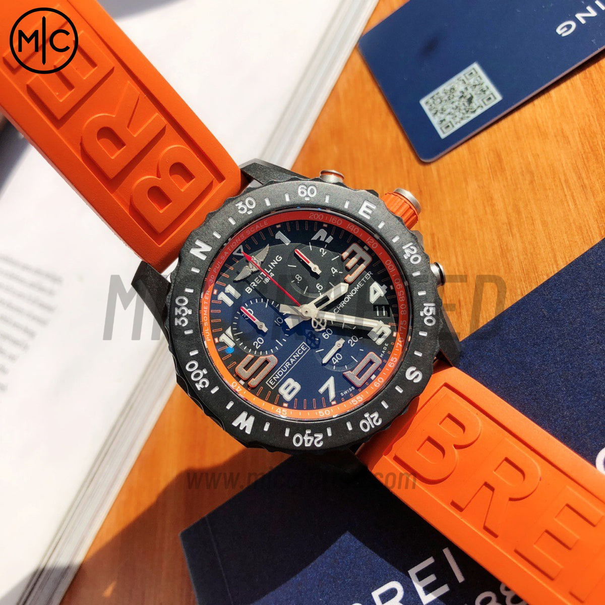 Professional Chronograph PVD 黑色錶面搭配橙色橡膠錶帶 瑞士石英機芯 - 尊貴版