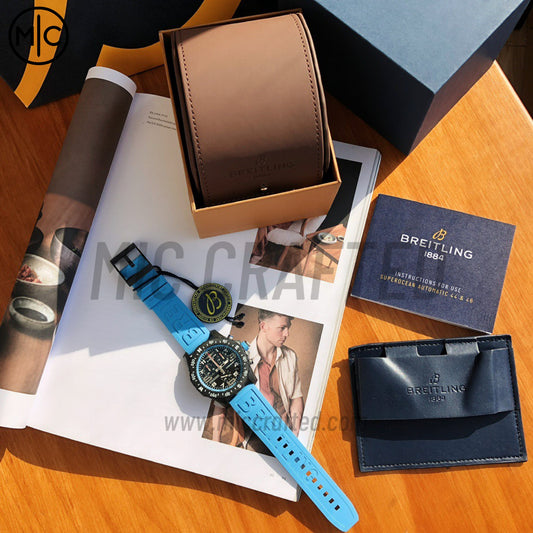 Professional Chronograph PVD Black Dial On Blue Rubber Strap Swiss Quartz – Premium Edition