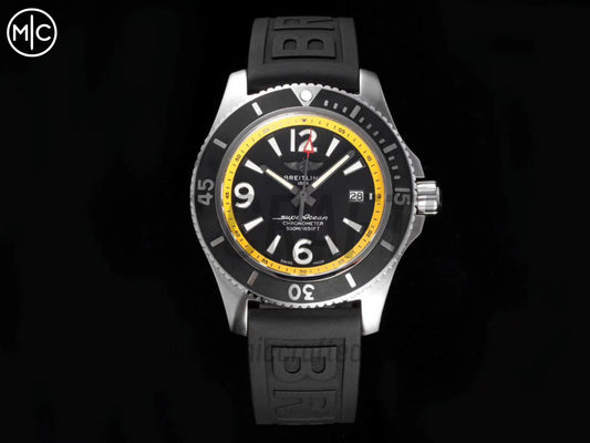 Superocean Automatic 44mm SS Black/Yellow Dial Black Bezel on Black Rubber Strap – Premium Edition