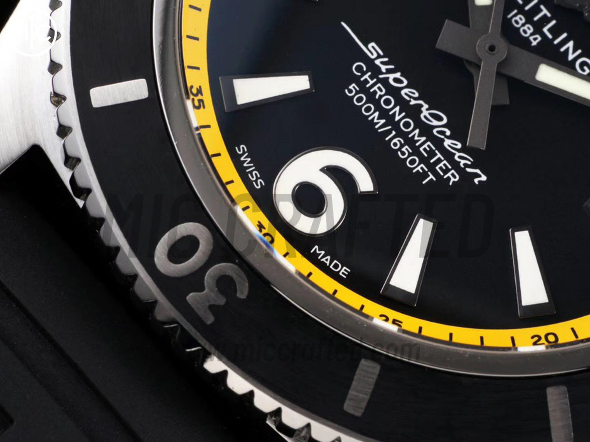 Superocean Automatic 44mm 不鏽鋼黑黃雙色錶面、黑色錶圈搭配黑色橡膠錶帶 - 尊貴版