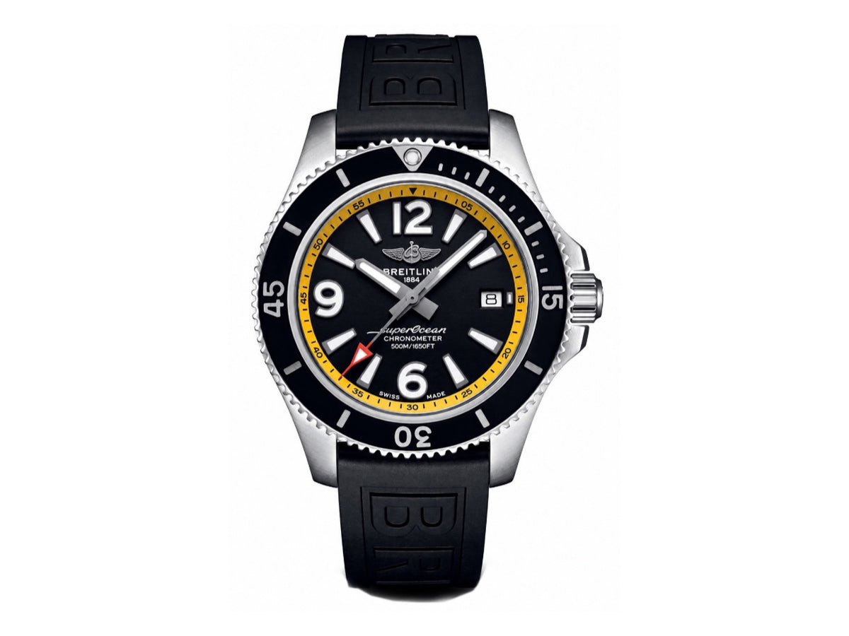 Superocean Automatic 44mm 不鏽鋼黑黃雙色錶面、黑色錶圈搭配黑色橡膠錶帶 - 尊貴版