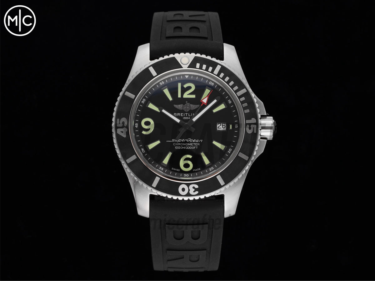 Superocean Automatic 44mm 不鏽鋼黑色錶面、黑色錶圈搭配黑色橡膠錶帶 - 尊貴版