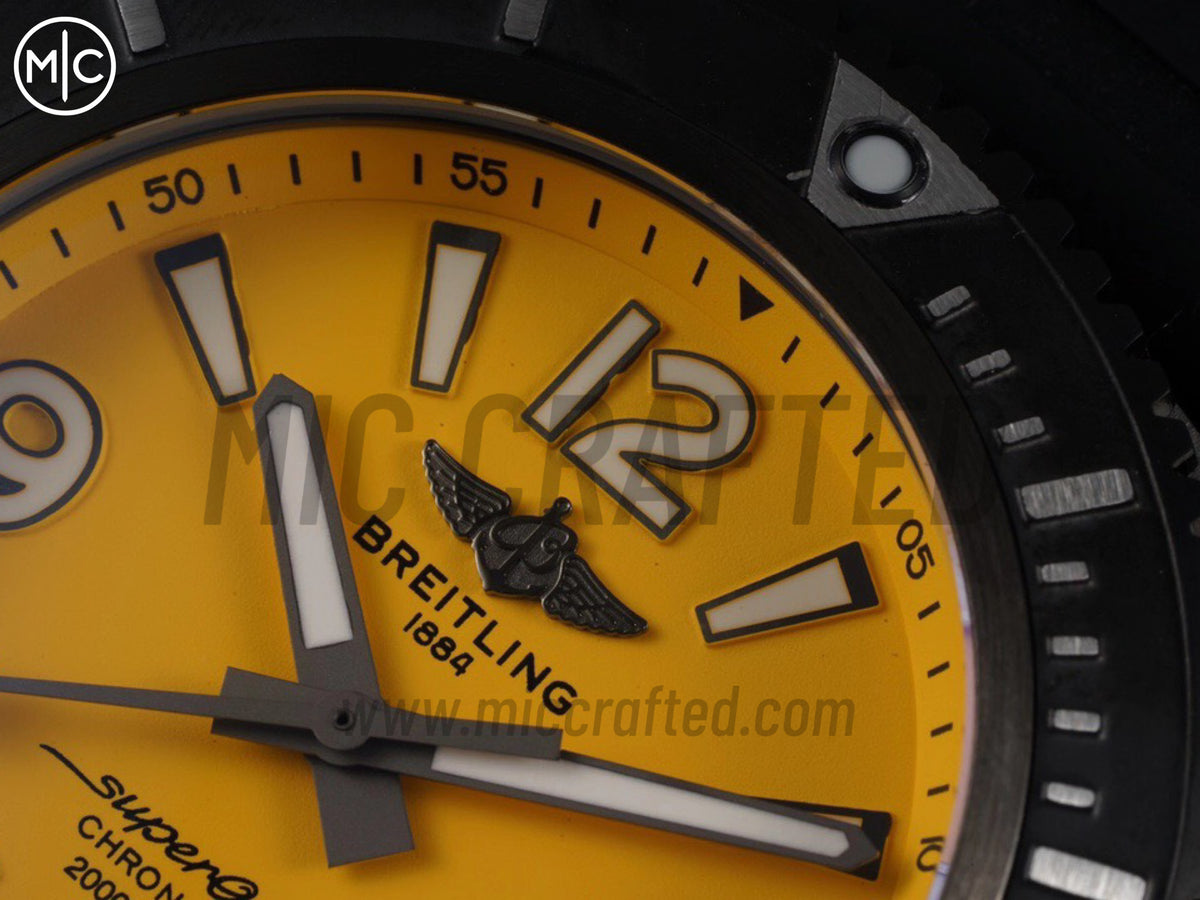 Superocean Automatic 46mm PVD Yellow Dial Black Bezel on Black Rubber Strap – Premium Edition