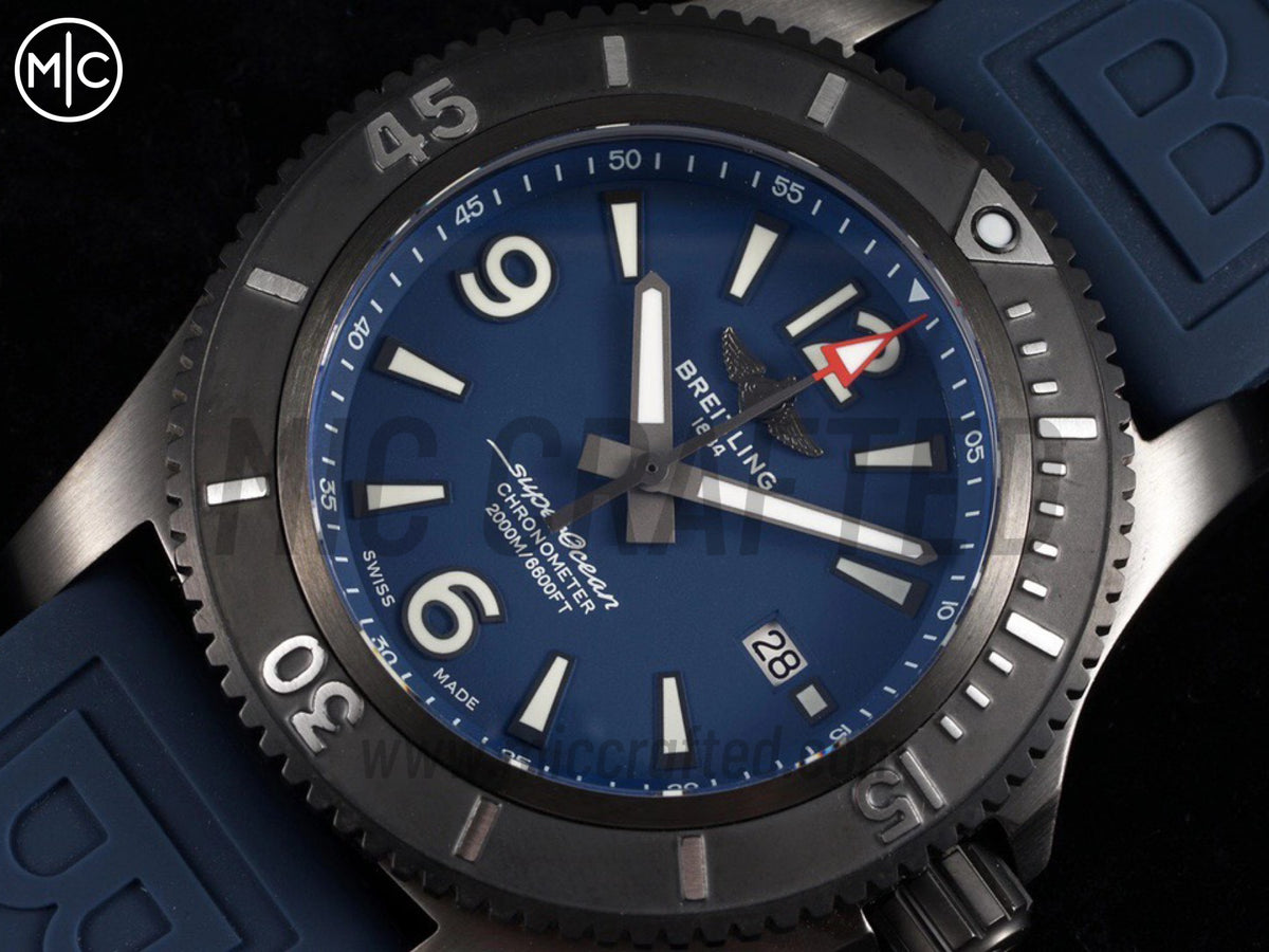 Superocean Automatic 46mm PVD 藍色錶面、黑色錶圈搭配藍色橡膠錶帶 - 尊貴版