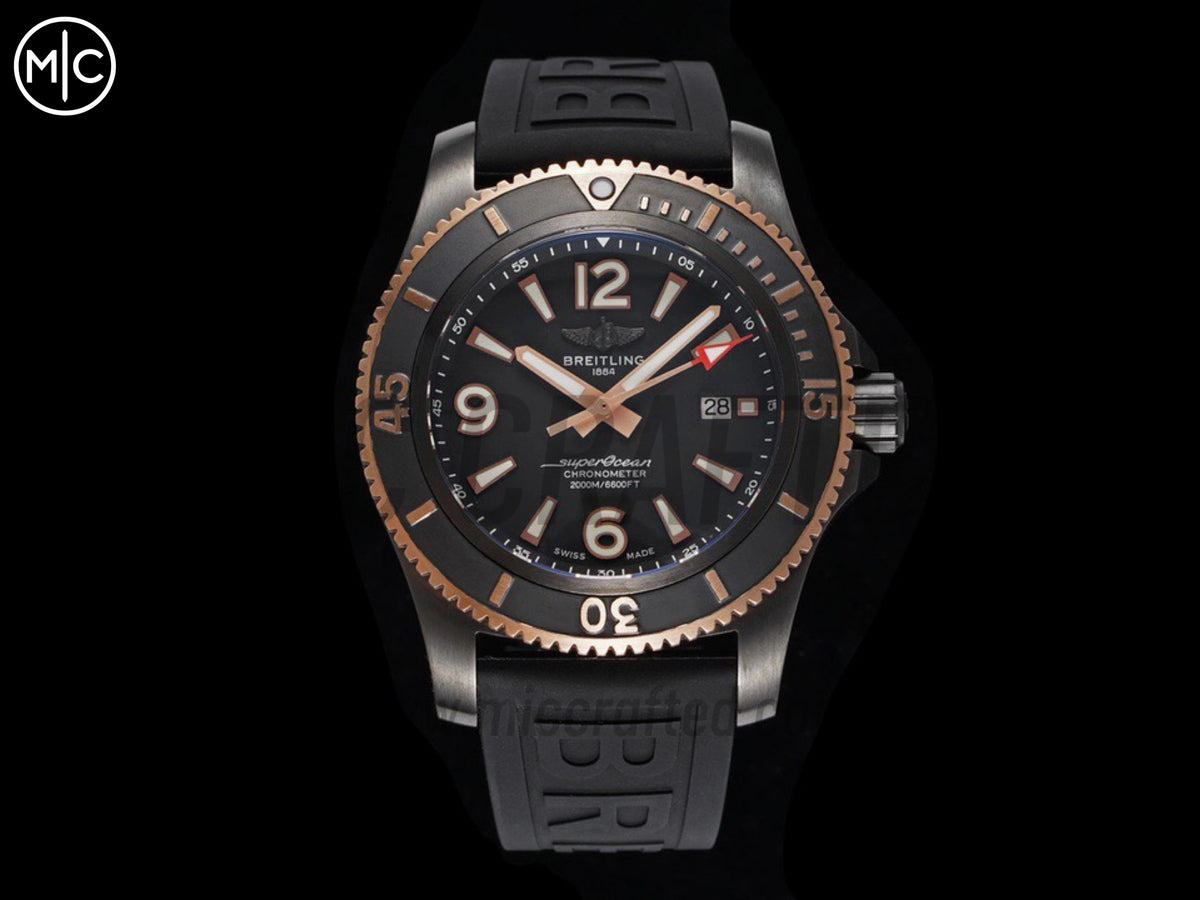 Superocean Automatic 46mm PVD 黑色錶面、玫瑰金錶圈搭配黑色橡膠錶帶 - 尊貴版
