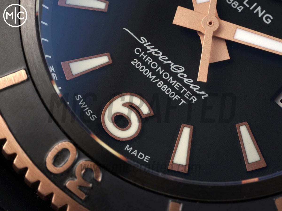 Superocean Automatic 46mm PVD 黑色錶面、玫瑰金錶圈搭配黑色橡膠錶帶 - 尊貴版