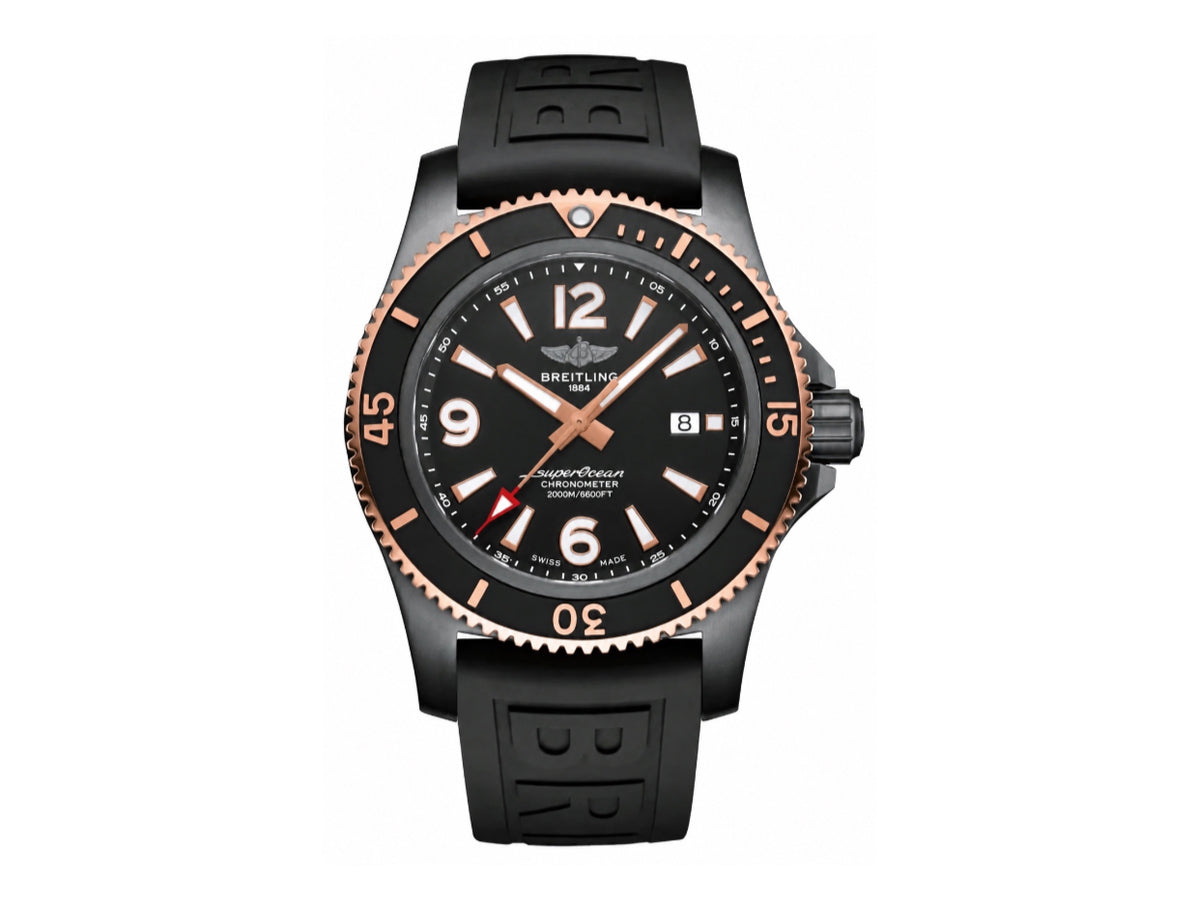 Superocean Automatic 46mm PVD 黑色錶面、玫瑰金錶圈搭配黑色橡膠錶帶 - 尊貴版