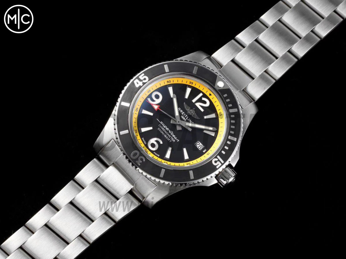 Superocean Automatic 44mm 不鏽鋼黑黃雙色錶面、黑色錶圈搭配不鏽鋼錶鏈 - 尊貴版