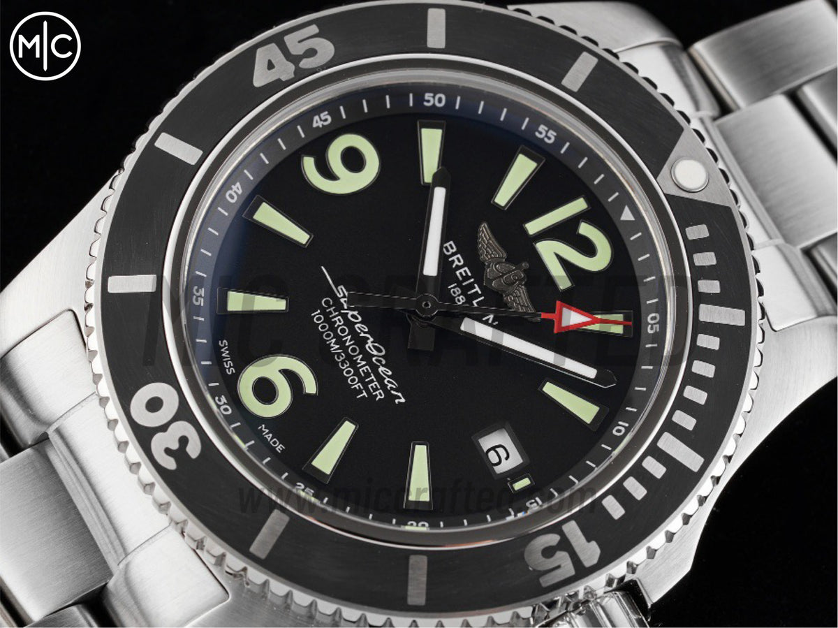 Superocean 海洋文化系列自動腕錶 44mm 不鏽鋼黑色錶盤黑色錶圈,配不鏽鋼鍊帶 - 高級版