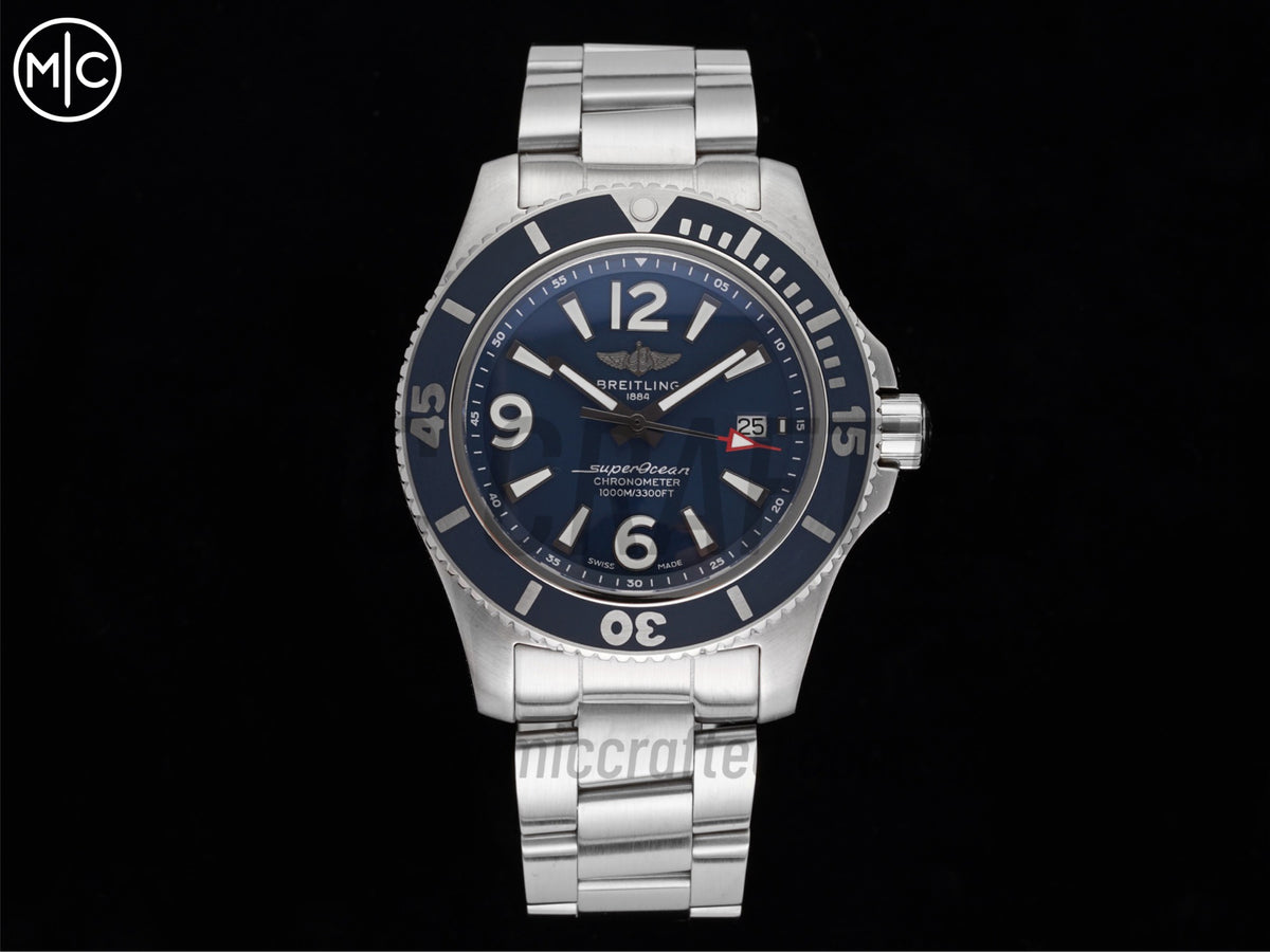 Superocean 海洋文化系列自動腕錶 44mm 不鏽鋼藍色錶盤藍色錶圈,配不鏽鋼鍊帶 - 高級版