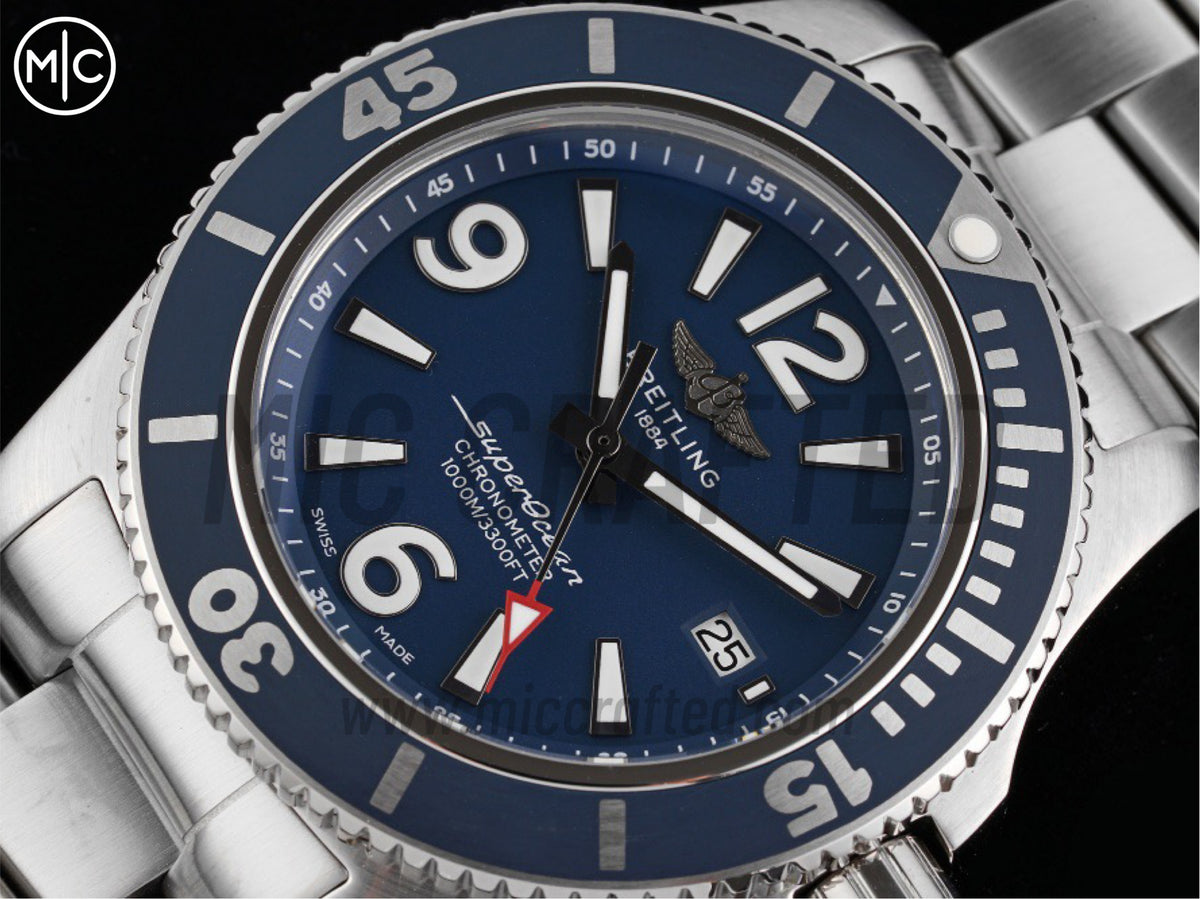 Superocean 海洋文化系列自動腕錶 44mm 不鏽鋼藍色錶盤藍色錶圈,配不鏽鋼鍊帶 - 高級版