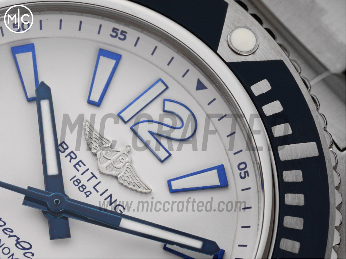 Superocean 海洋文化系列自動腕錶 44mm 不鏽鋼白色錶盤藍色錶圈,配不鏽鋼鍊帶 - 高級版
