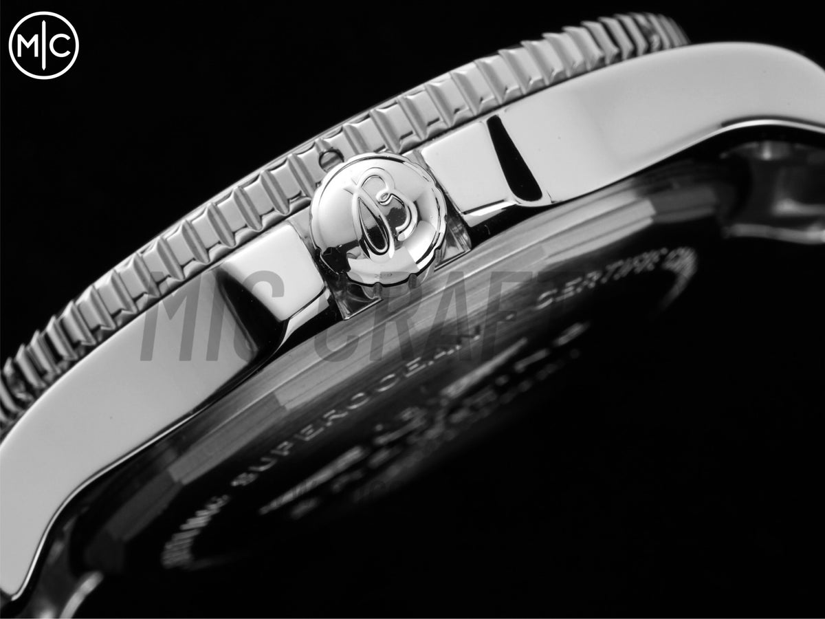 Superocean 海洋文化系列自動腕錶 44mm 不鏽鋼白色錶盤藍色錶圈,配不鏽鋼鍊帶 - 高級版
