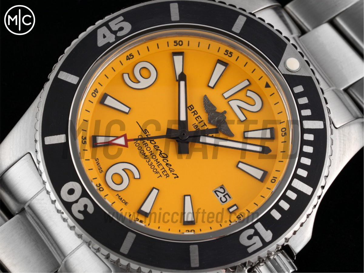 Superocean Automatic 44mm 不鏽鋼黃色錶面、黑色錶圈搭配不鏽鋼錶鏈 - 尊貴版