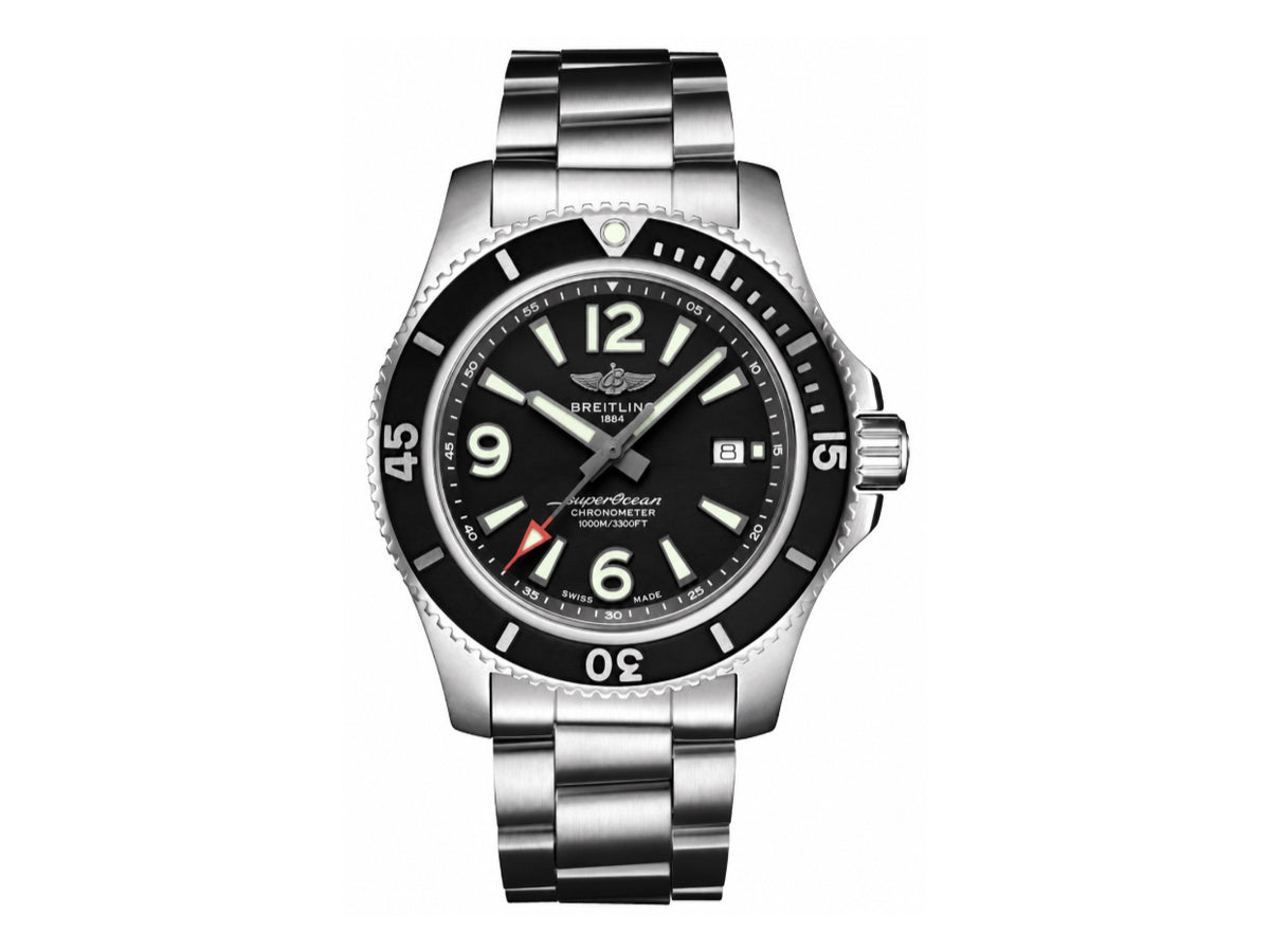 Superocean 海洋文化系列自動腕錶 44mm 不鏽鋼黑色錶盤黑色錶圈,配不鏽鋼鍊帶 - 高級版