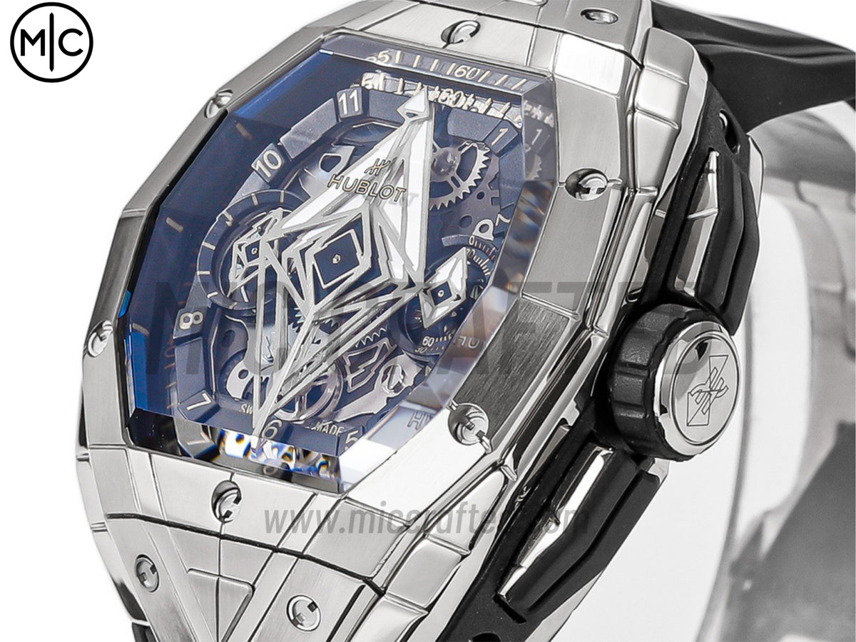 Spirit of Big Bang Sang Bleu 42mm 不鏽鋼鏤空錶盤,配黑色橡膠錶帶 - 高級版