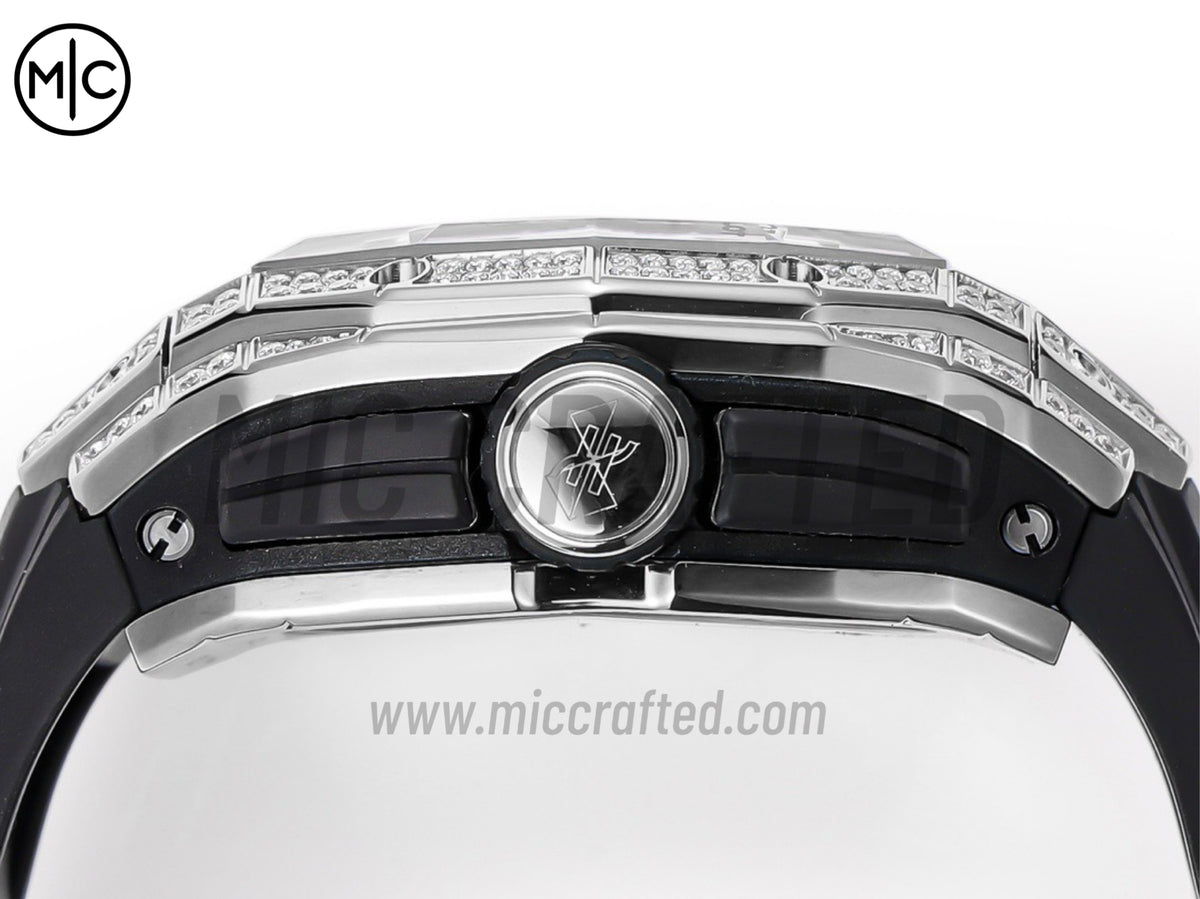 Spirit of Big Bang Sang Bleu 42mm SS Full Diamonds Skeleton Dial on Black Rubber Strap – Premium Edition