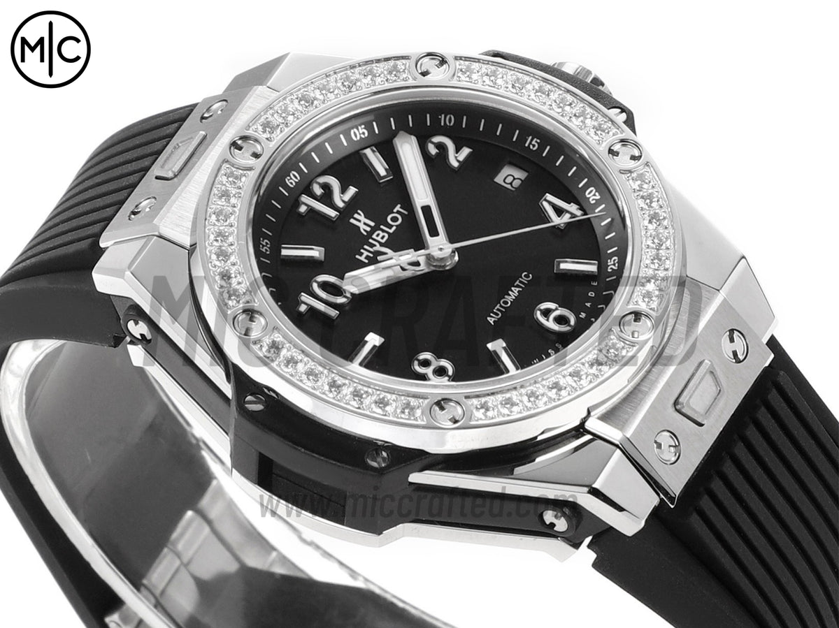 Big Bang Ladies 39mm SS Black Dial on Black Rubber Strap – Premium Edition