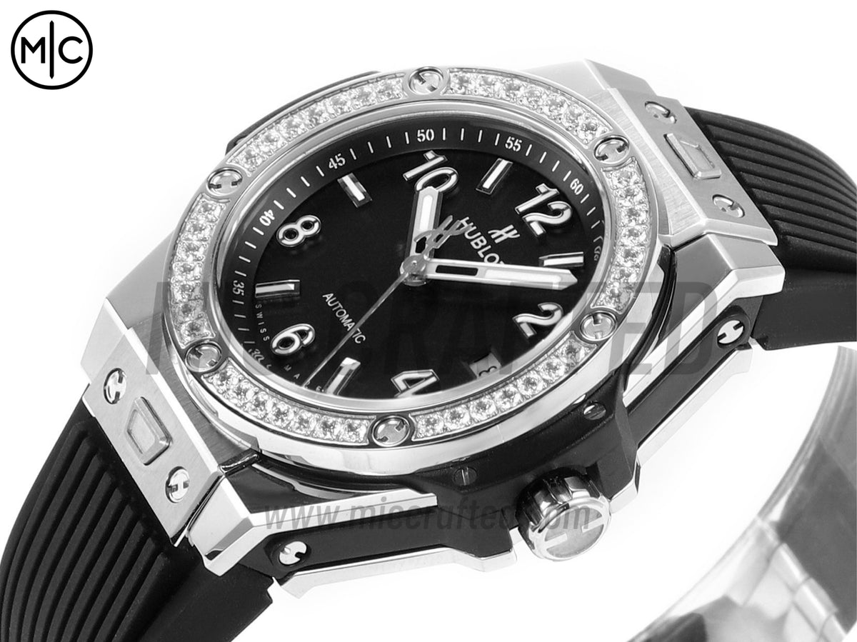 Big Bang Ladies 39mm SS Black Dial on Black Rubber Strap – Premium Edition