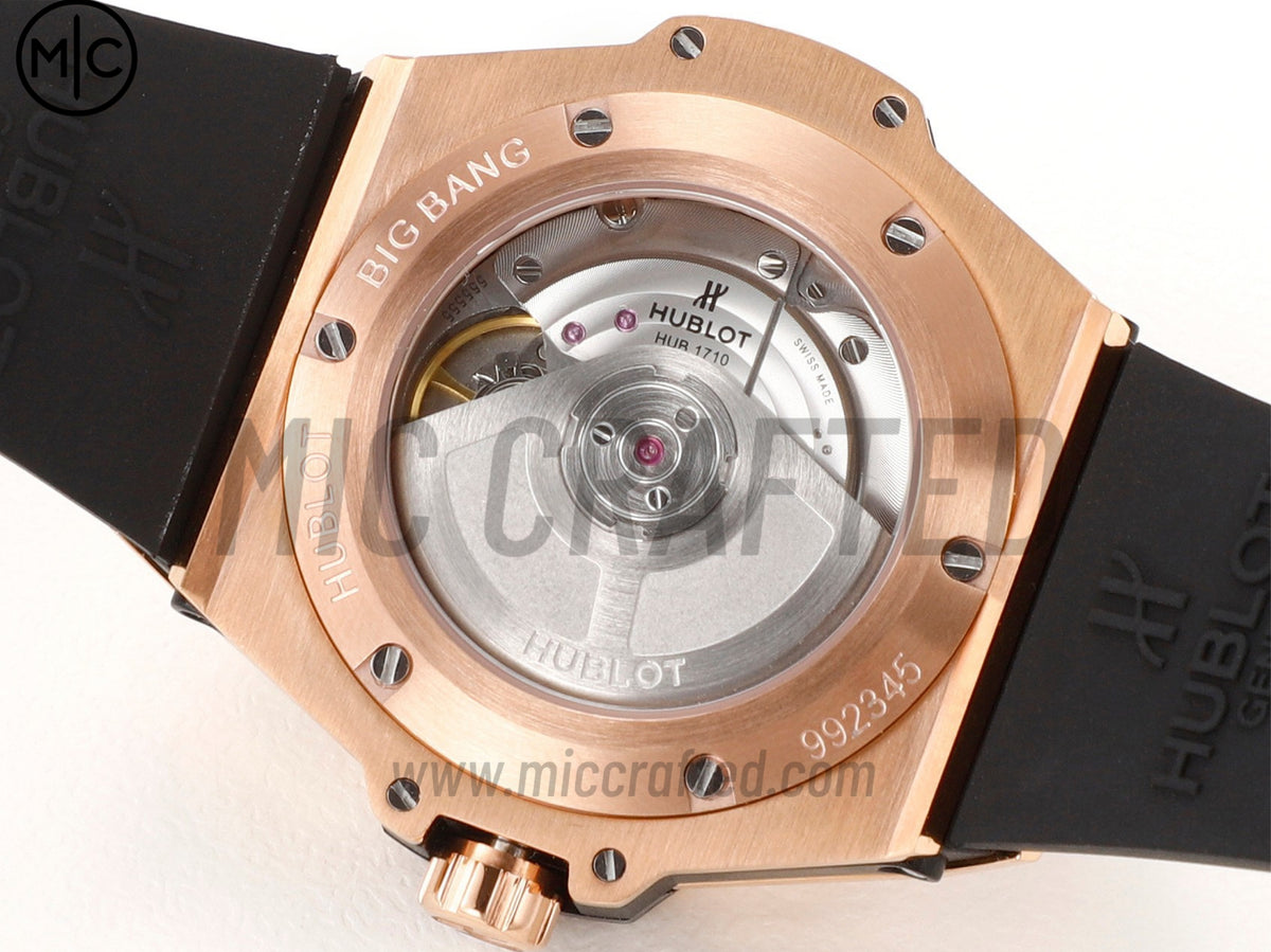 Big Bang 女士腕錶 39mm 玫瑰金黑色錶盤,配黑色橡膠錶帶 - 高級版