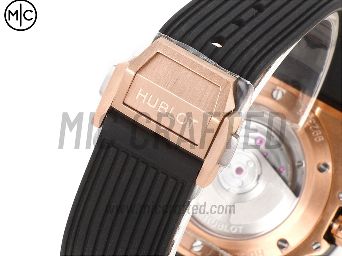 Big Bang 女士腕錶 39mm 玫瑰金黑色錶盤,配黑色橡膠錶帶 - 高級版