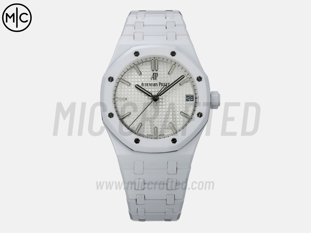 Royal Oak 41mm 15500 White Ceramic White Dial on White Ceramic Bracelet – Handcrafted Version