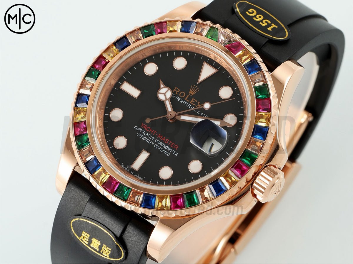 Yacht-Master 42mm 彩虹錶圈玫瑰金包覆 Oysterflex 錶帶 - 尊貴版