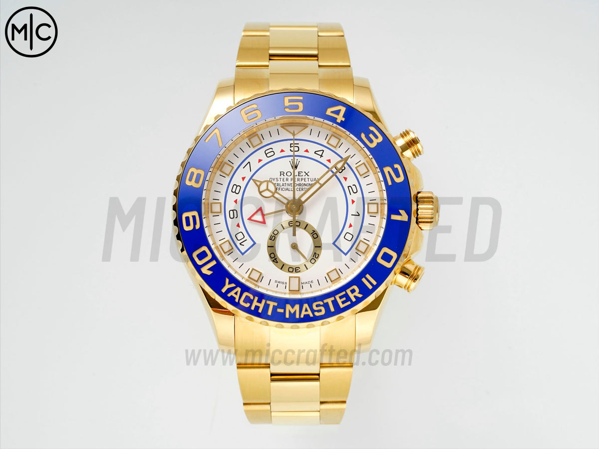 YachtMaster II 44mm 116688 黃金藍色陶瓷錶圈白色錶盤搭配黃金錶帶 - 尊貴版
