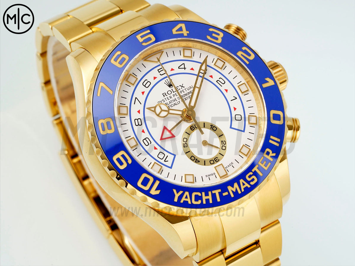 YachtMaster II 44mm 116688 黃金藍色陶瓷錶圈白色錶盤搭配黃金錶帶 - 尊貴版