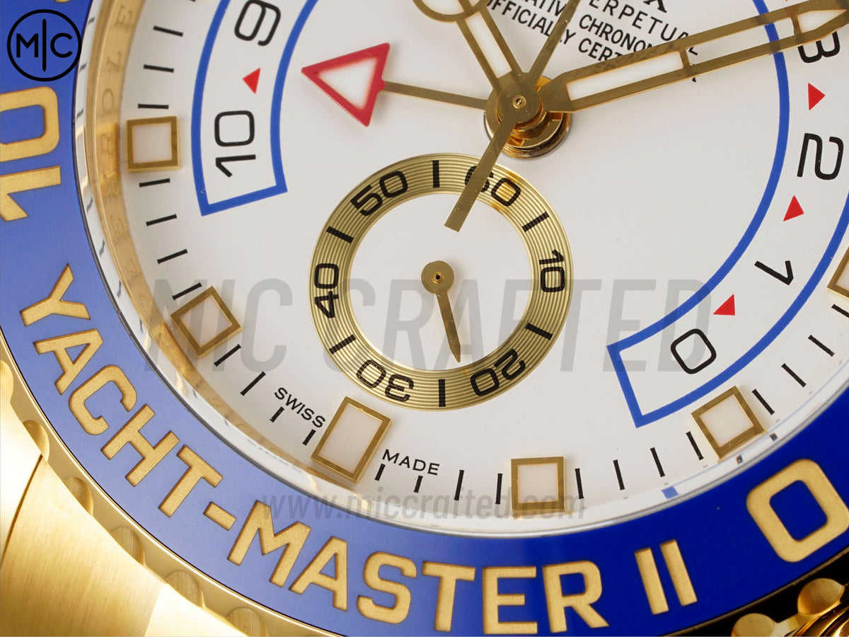 YachtMaster II 44mm 116688 黃金藍色陶瓷錶圈白色錶盤搭配黃金錶帶 - 尊貴版
