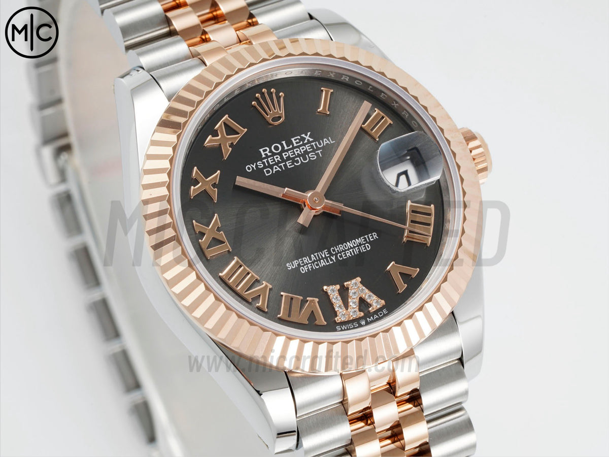 DateJust 31mm 女裝 278271 三角坑紋錶圈 不鏽鋼/玫瑰金銀灰色羅馬數字錶盤搭配 Jubilee 錶帶 - 尊貴版