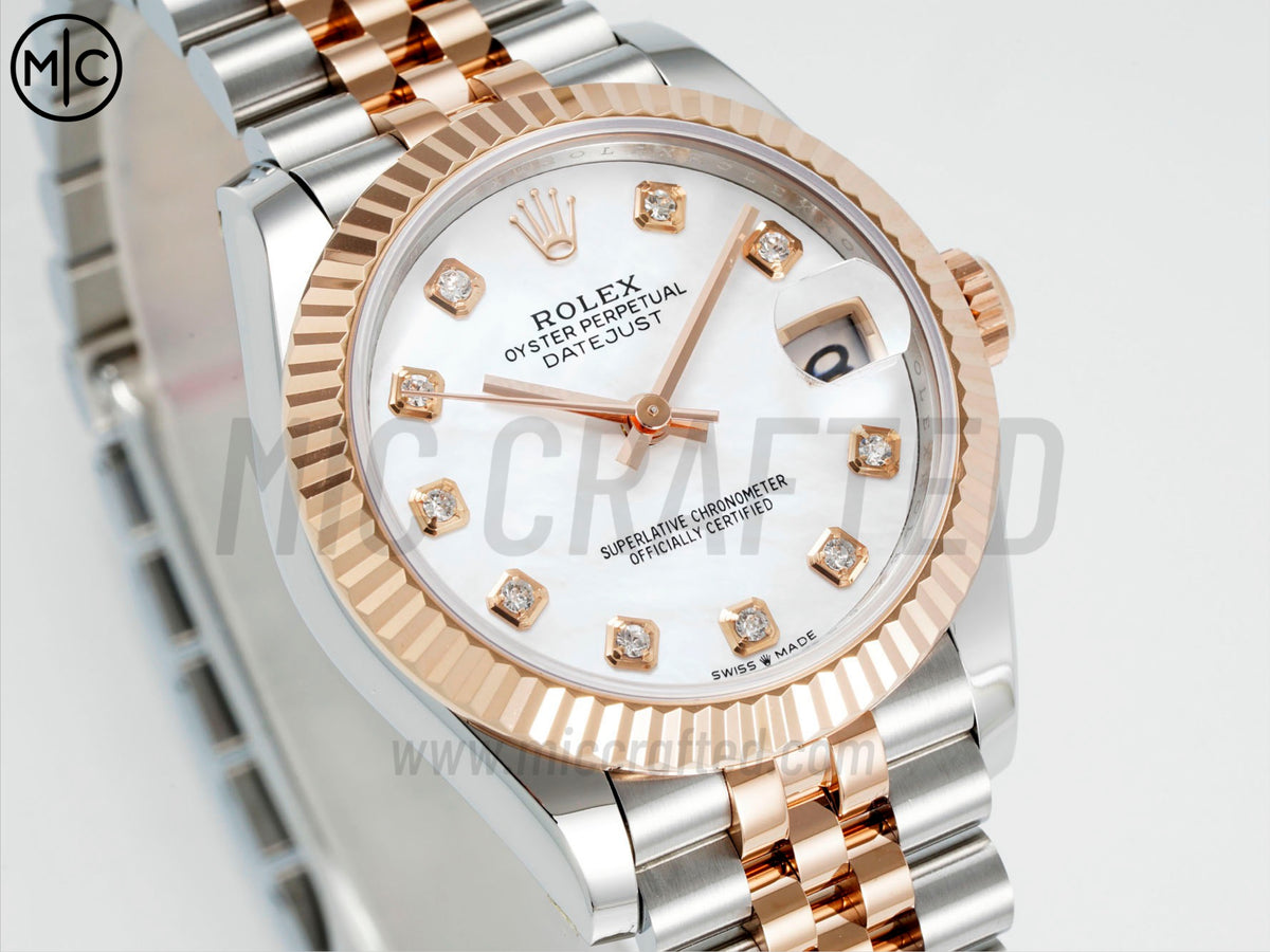 DateJust 31mm 女裝 278271 三角坑紋錶圈 不鏽鋼/玫瑰金珍珠母貝錶盤搭配 Jubilee 錶帶 - 尊貴版